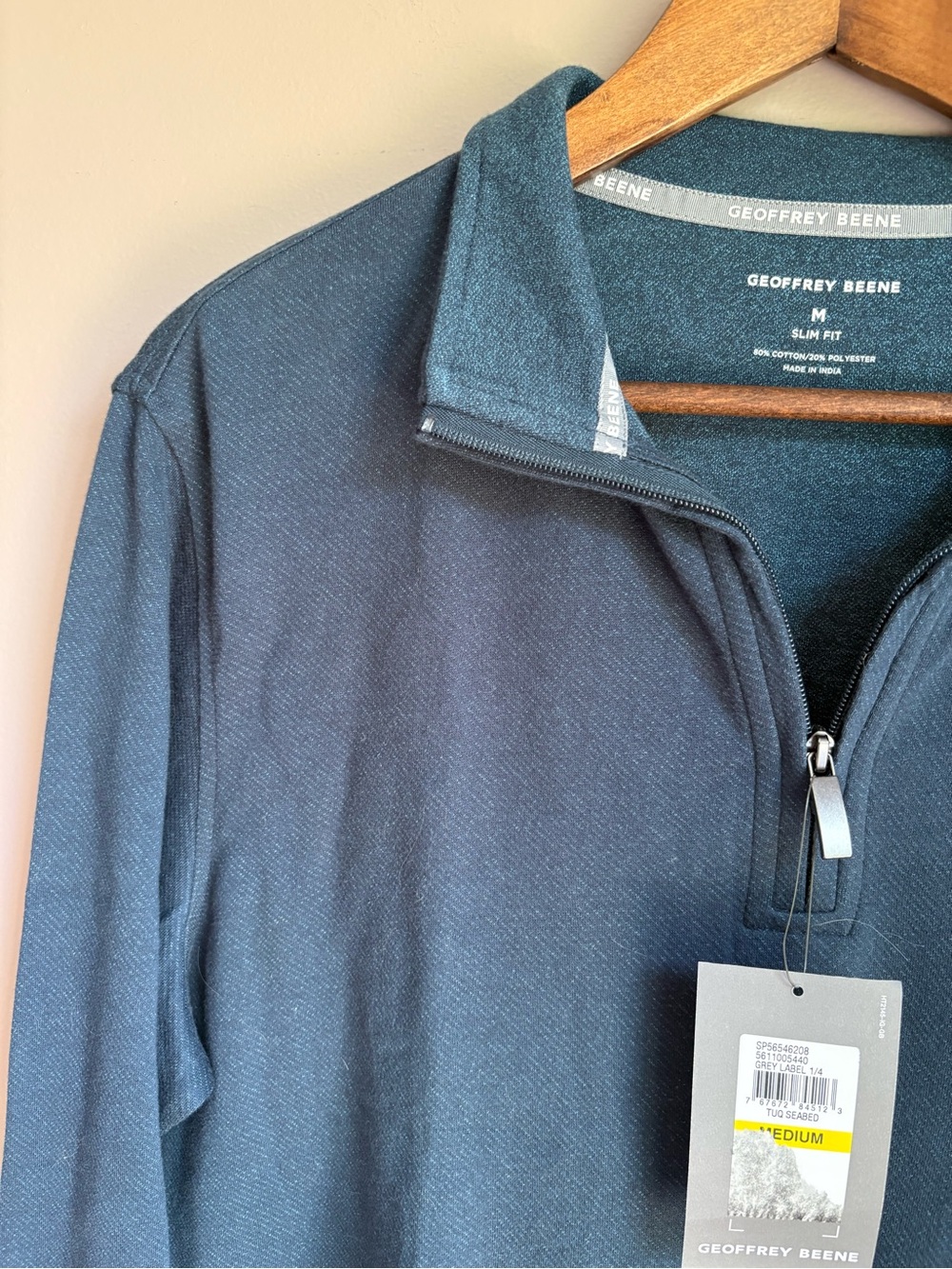 NWT Men’s Geoffrey Beene 1/4 Zip Long Sleeve Shirt Blue Size Slim Fit Medium - Picture 2 of 5